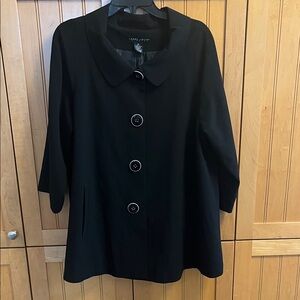 Larry Levine Stretch Black Button-Up Swing Coat